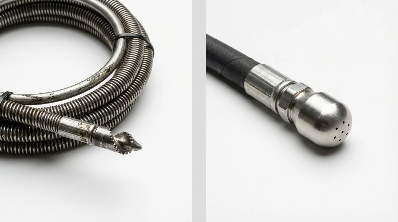 Drain snake cable and hydro jetting nozzle used for drain cleaning in Hernando, FL